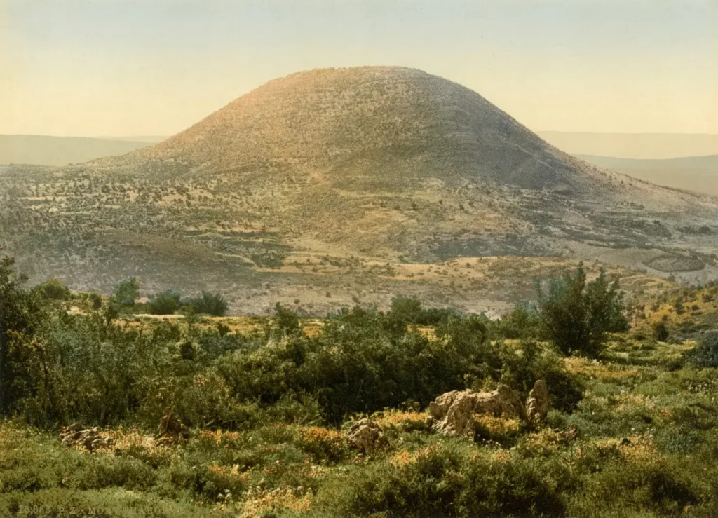 Góra Tabor, widok od strony zachodniej. Zdjęcie: P.Z. (Photochrome Zurich), około 1895r.