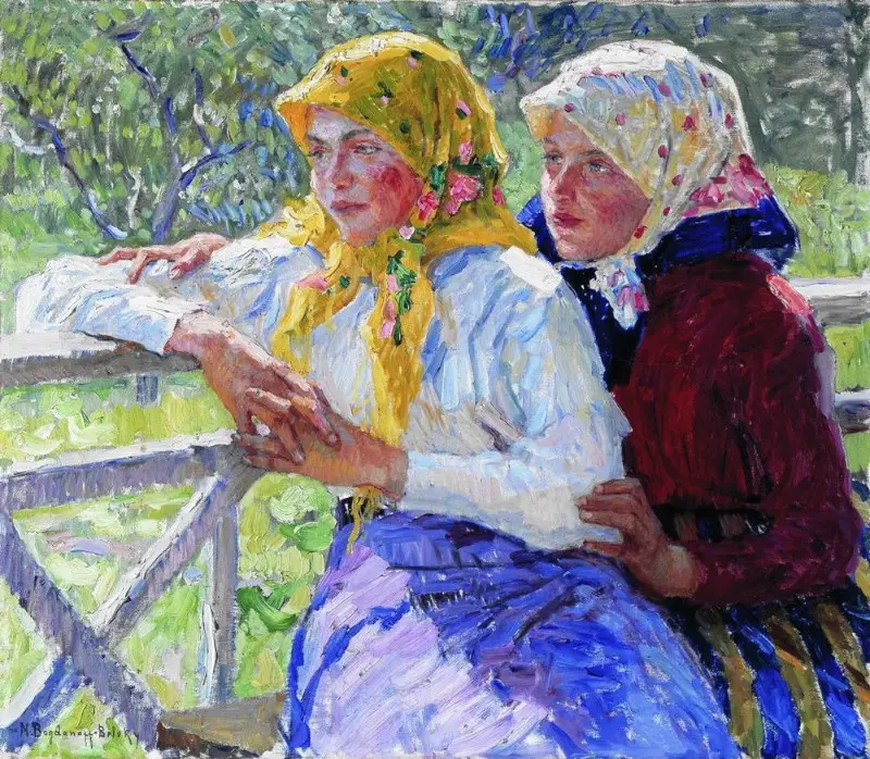 Mikołaj Bogdanow-Bielski (Rosja, 1868-1945), Łatgalskie dziewczęta, 1920