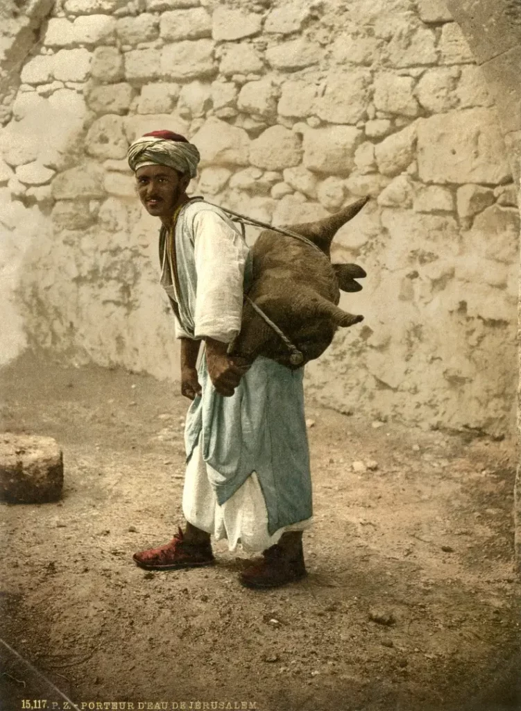 Nosiciel wody w Jerozolimie. Zdjęcie: P.Z. (Photochrome Zurich), około 1895r.